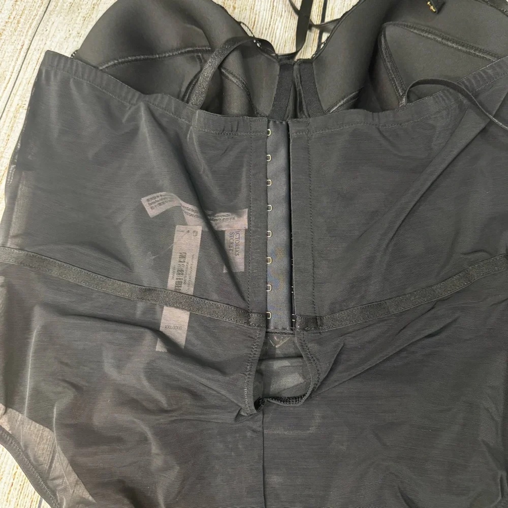 NWT Victoria's Secret Teddy Very Sexy VS Logo Balconette Faux-Leather Trim XXL